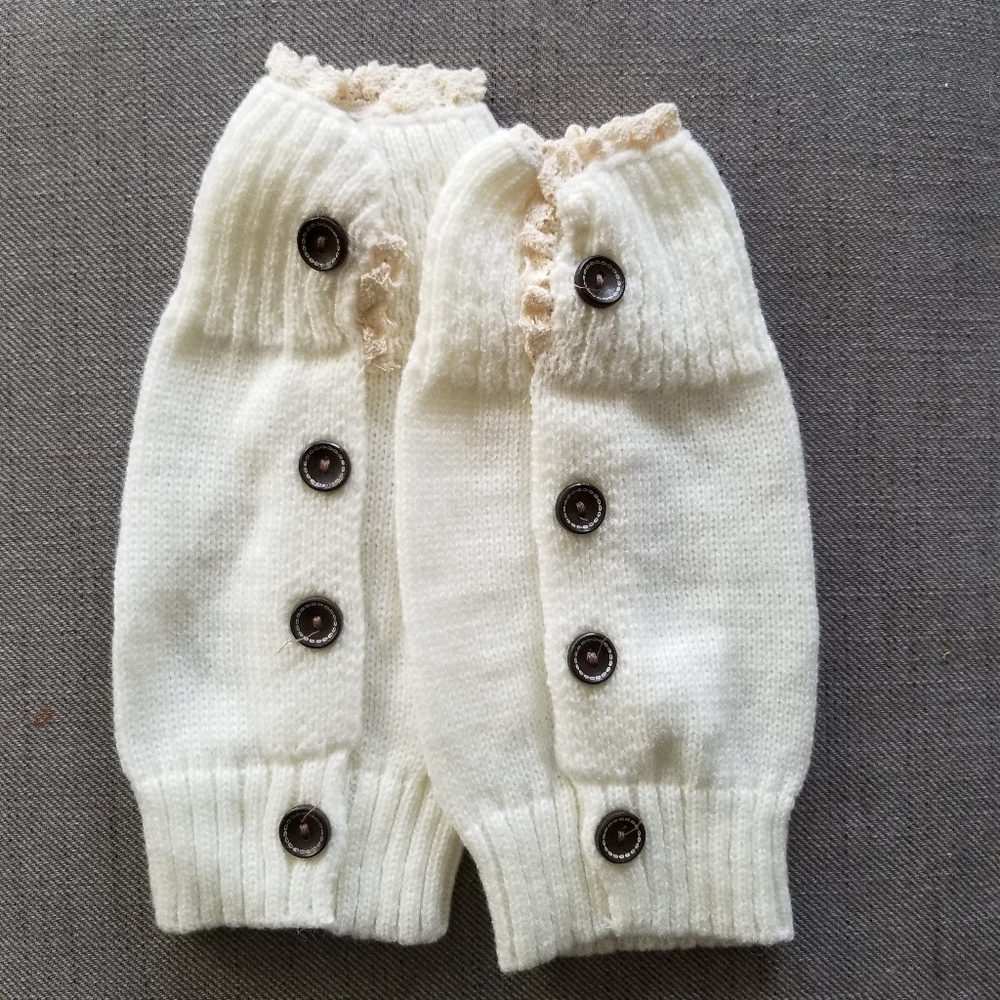 Baby Toddler Leg Warmers Boot Socks Cream Knit Lace